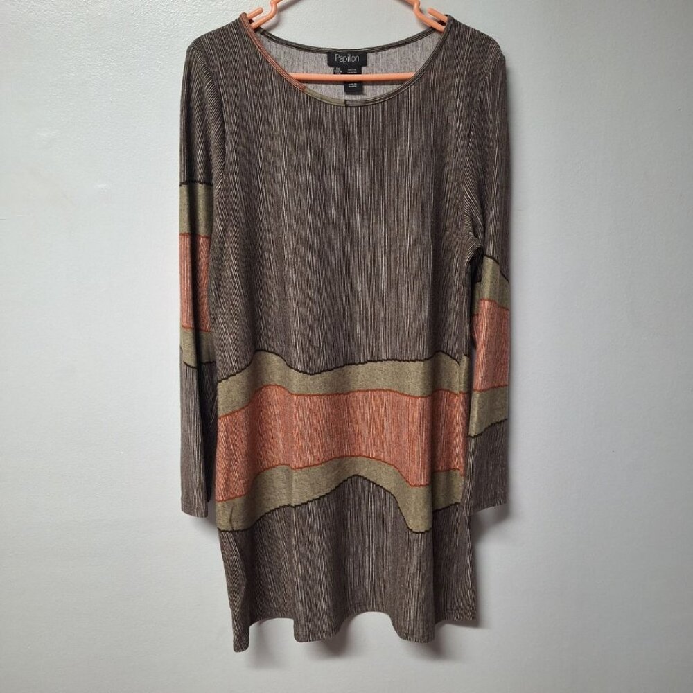 Papillon Dress Long Sleeve Broen Midi Scoop Neck Womens XXL Fall‎